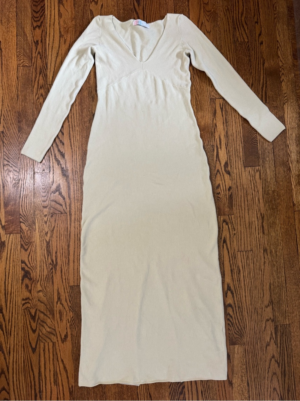 FP Beach Free People L Cream Ribbed Knit Long Sleeve Maxi Dress